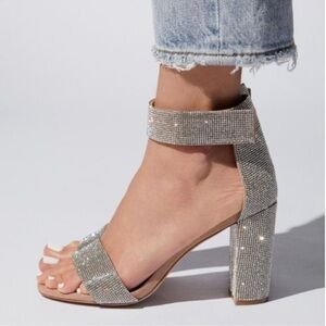 Jeffrey Campbell Lindsay rhinestone crystal ankle strap chunky heels